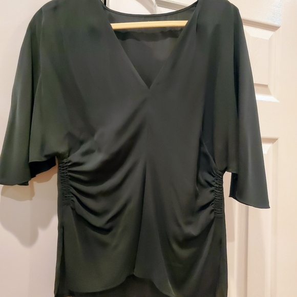 Halston Flounce-Sleeve V-Neck Silk-Blend Top - Picture 2 of 4